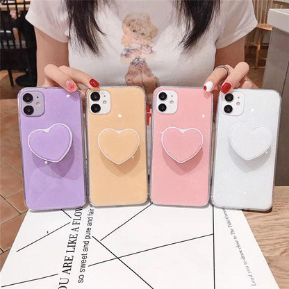 Glitter Love Heart Candy Color Stand Holder Soft Silicone iPhone Case