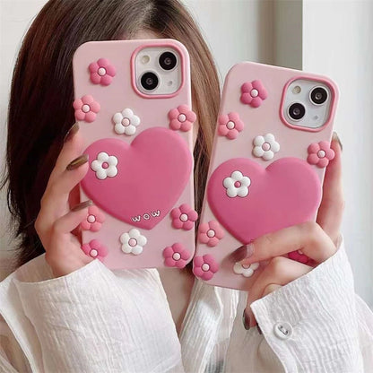 3D Cute Flower Love Heart Compatible with iPhone Case