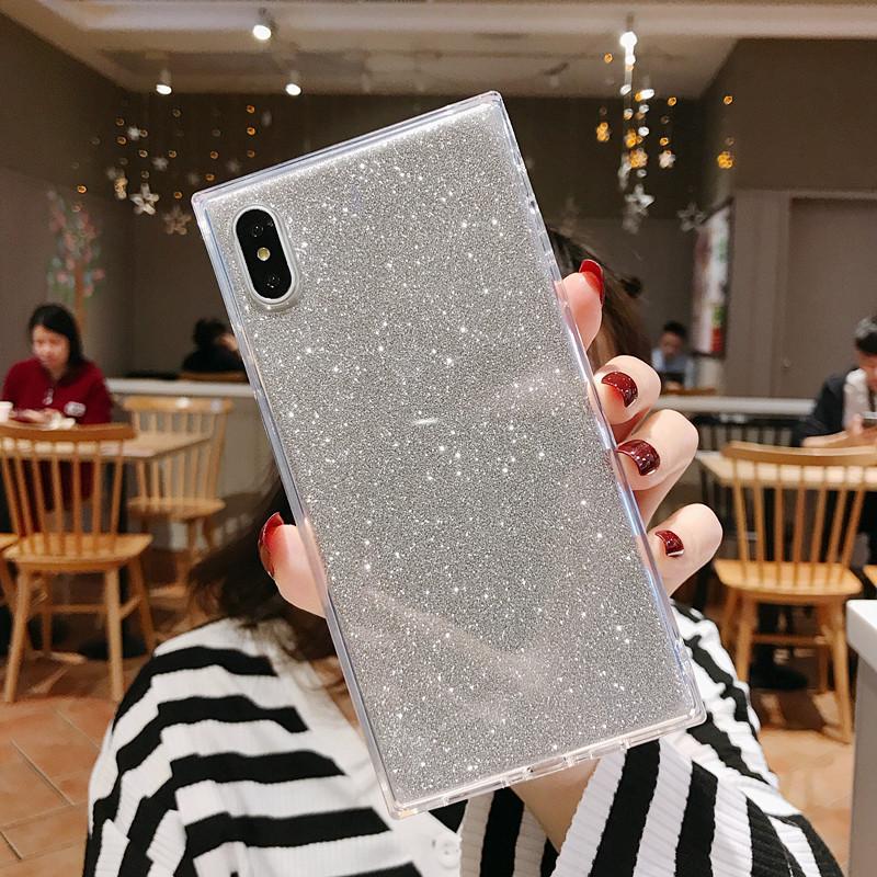 Square Edge Bling Glitter Powder Monochrome iPhone Case