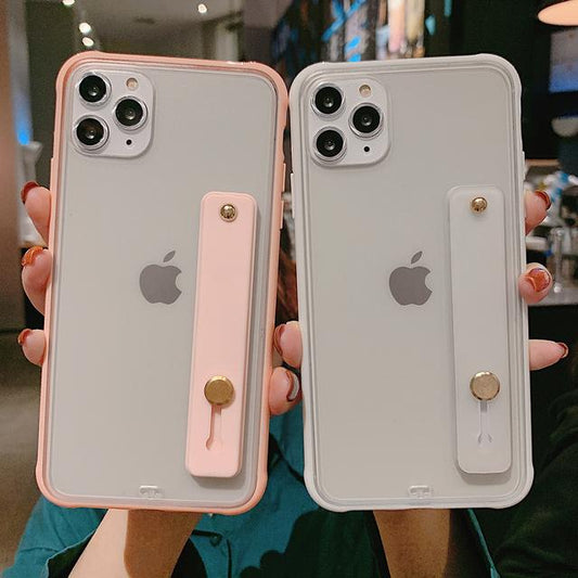 Coque d'iPhone transparente avec support de dragonne couleur bonbon