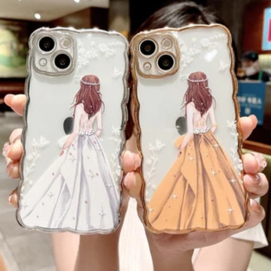 Electroplate Wave Frame Beautiful Girl Clear Compatible avec la coque iPhone