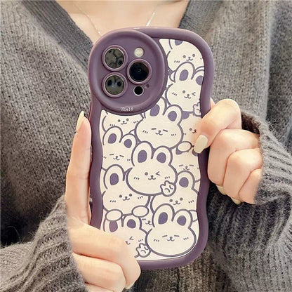 Cartoon Animal Cute Rabbit Wave Frame Compatible with iPhone Case
