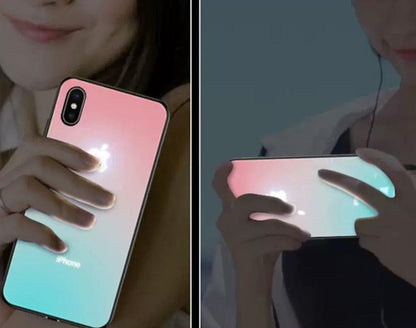 Fashion Planet Starry Sky Led Light Up Remind Incoming Call Temne Capered Glass iPhone Case
