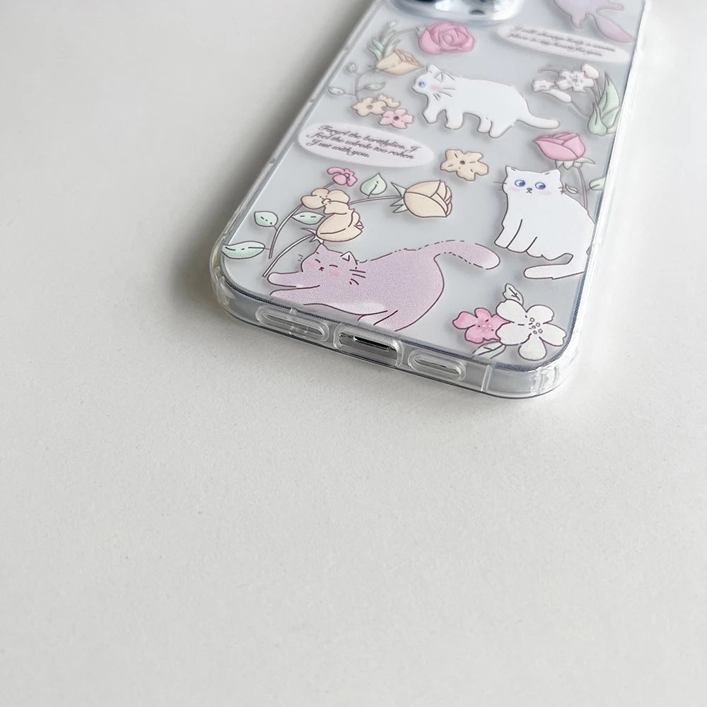 Lovely Cat Cute Cartoon Transparent Compatible with iPhone Case