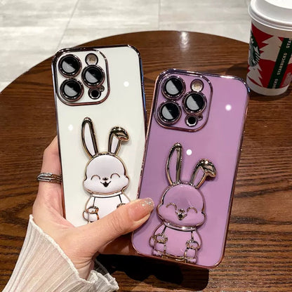 3D Cute Rabbit Electroplate Stand Holder Compatible con iPhone Case