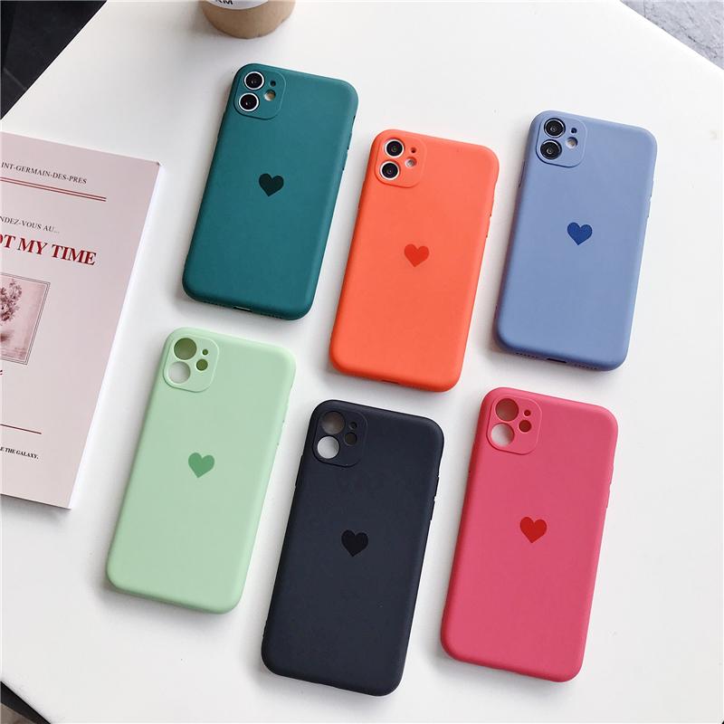 Coque d'iPhone en silicone avec protection de lentille Love Heart Candy Color