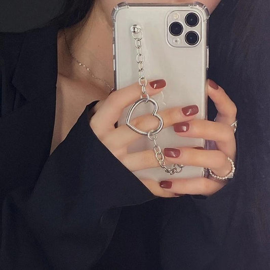 Bracelet chaîne à boucle en métal Love Heart Coque souple et transparente pour iPhone
