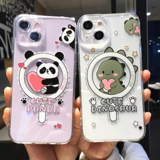 Cute Cartoon Panda Dinosaur for Magnetic Magsafe Wireless Charging  Clear Compatible with iPhone Case
