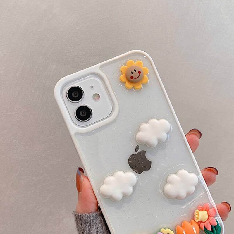 Cute 3D Clouds Flower Clear iPhone Case Back Cover