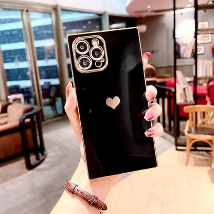 Coeur d'amour plaqué carré de luxe compatible avec la coque iPhone