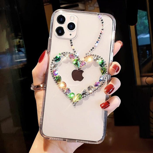 Coque d'iPhone transparente de coeur d'amour de diamant de scintillement