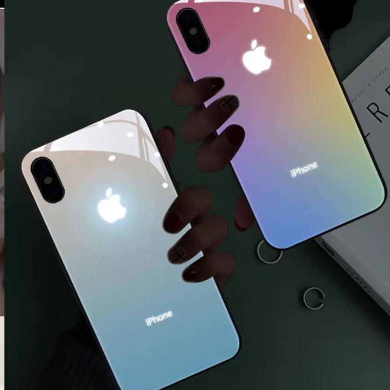 Simplicity Solid Color Logo Led Light Up Remind Incoming Call Temne Capered Glass iPhone Case
