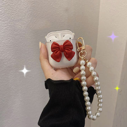 Fashion Luxurious  Bow Pearl Bracelet Clear AirPods Case AirPods Pro Case for Apple AirPods