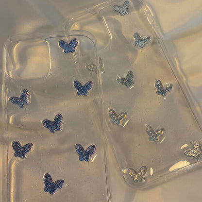 Cubierta trasera transparente brillante mariposa Bling iPhone