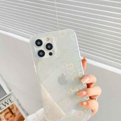 Laser Gradient Love Four-Leaf Clover Transparent Clear iPhone Case Cover