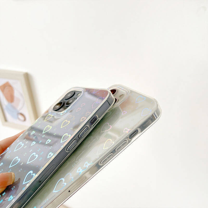 Coque iPhone Transparente Transparente de Trèfle à Quatre Feuilles d'Amour de Gradient de Laser