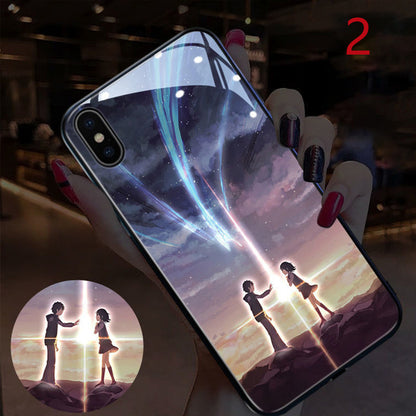 Cartoon Aurora Couple Light Up Remind Incoming Call Temne Capered Glass iPhone Case