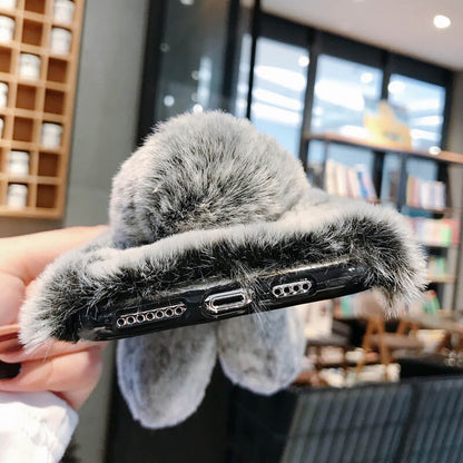Warm Fur Fluffy Plush Case Long Rabbit Ears iPhone Case