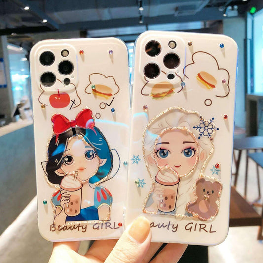 Cute Girl Cartoon Princess Rhinestone Soft iPhone Case