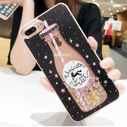 Vinilo o funda para iPhone Luxury Cute Drink Bottle Ice Cream Glitter Star Dynamic Liquid Quicksand