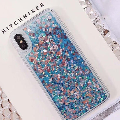 Love Heart Liquid Shining Quicksand Glitter Cute Soft iPhone Case