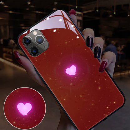 Dazzling Love Heart Incoming Call Light Up Glass iPhone Case