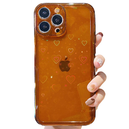 Étui pour iPhone en forme de cœur d'amour scintillant au laser Étui souple antichoc en TPU souple