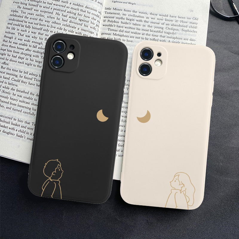 Cute Boy Girl Moon Couple Silicone iPhone Case