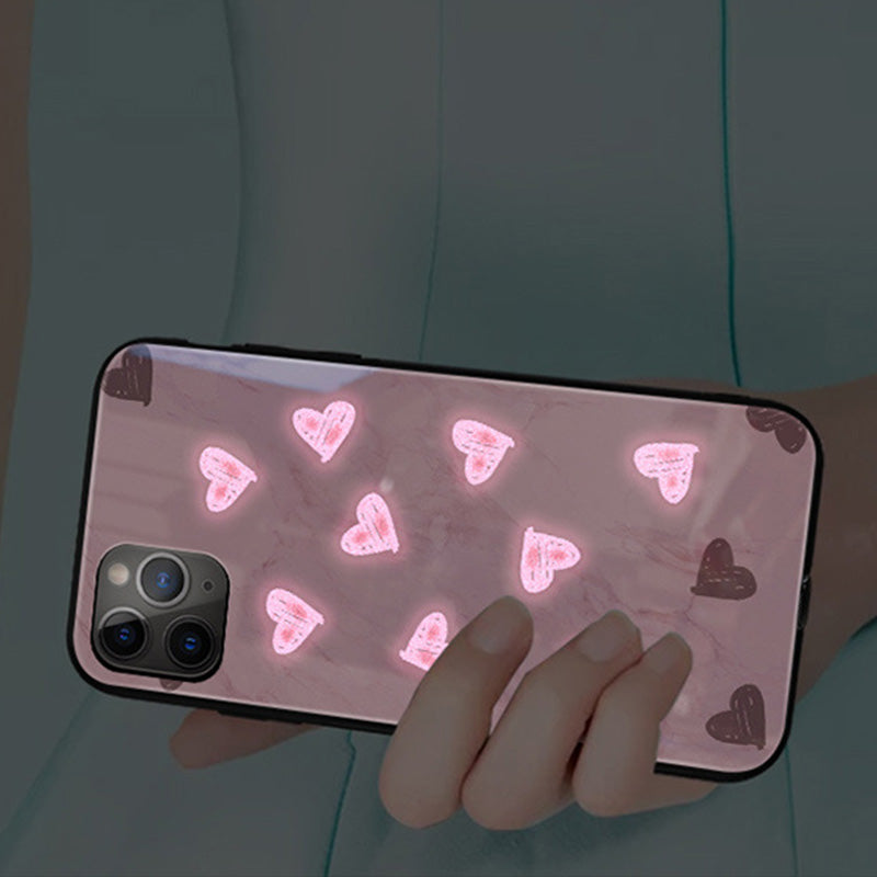 Dazzling Love Heart Incoming Call Light Up Glass iPhone Case