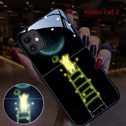 Cartoon Starry Sky Led Light Up Remind Incoming Call Temne Capered Glass iPhone Case