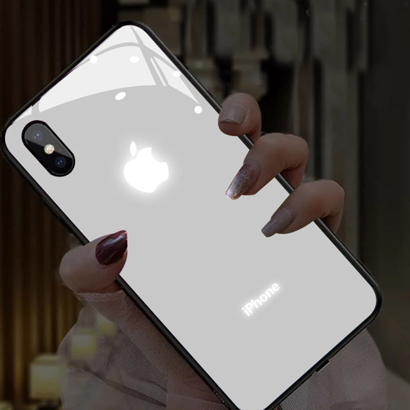 Simplicity Solid Color Logo Led Light Up Remind Incoming Call Temne Capered Glass iPhone Case