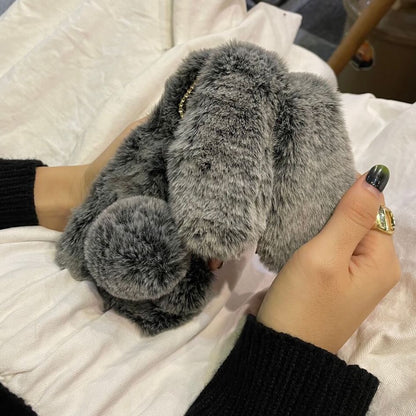 Warm Fur Fluffy Plush Case Long Rabbit Ears iPhone Case