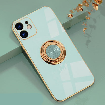 Funda de iPhone con soporte de anillo de oro chapado en lujo Soporte suave para coche