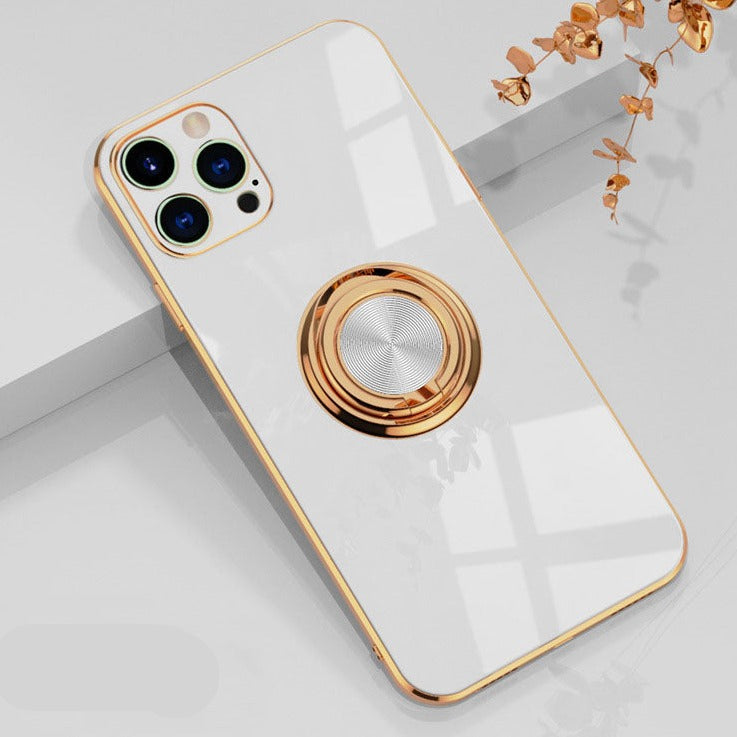 white Luxury Plating Gold Ring Holder Soft Car Bracket iPhone Case 