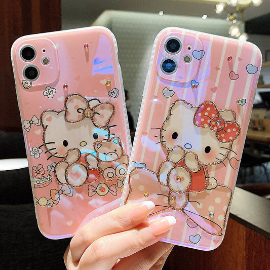 Cute Cat Rhinestone Soft iPhone Case