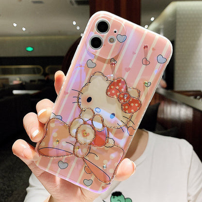 Cute Cat Rhinestone Soft iPhone Case