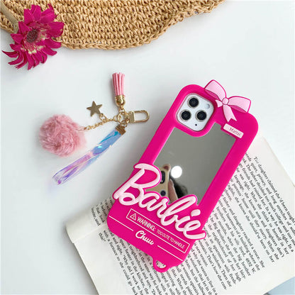 Cute Bow Tie With Tassel Ball Lanyard Mirror iPhone Case