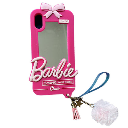 Cute Bow Tie With Tassel Ball Lanyard Mirror iPhone Case