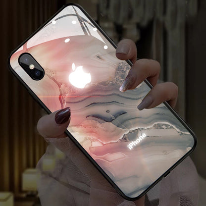 Fashion Planet Starry Sky Led Light Up Remind Incoming Call Temne Capered Glass iPhone Case