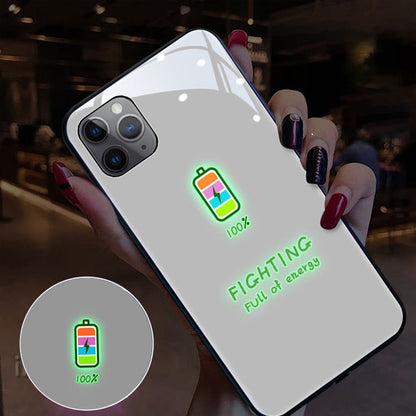 Simple Love Heart Energy Light Up Remind Incoming Call Temne Capered Glass iPhone Case